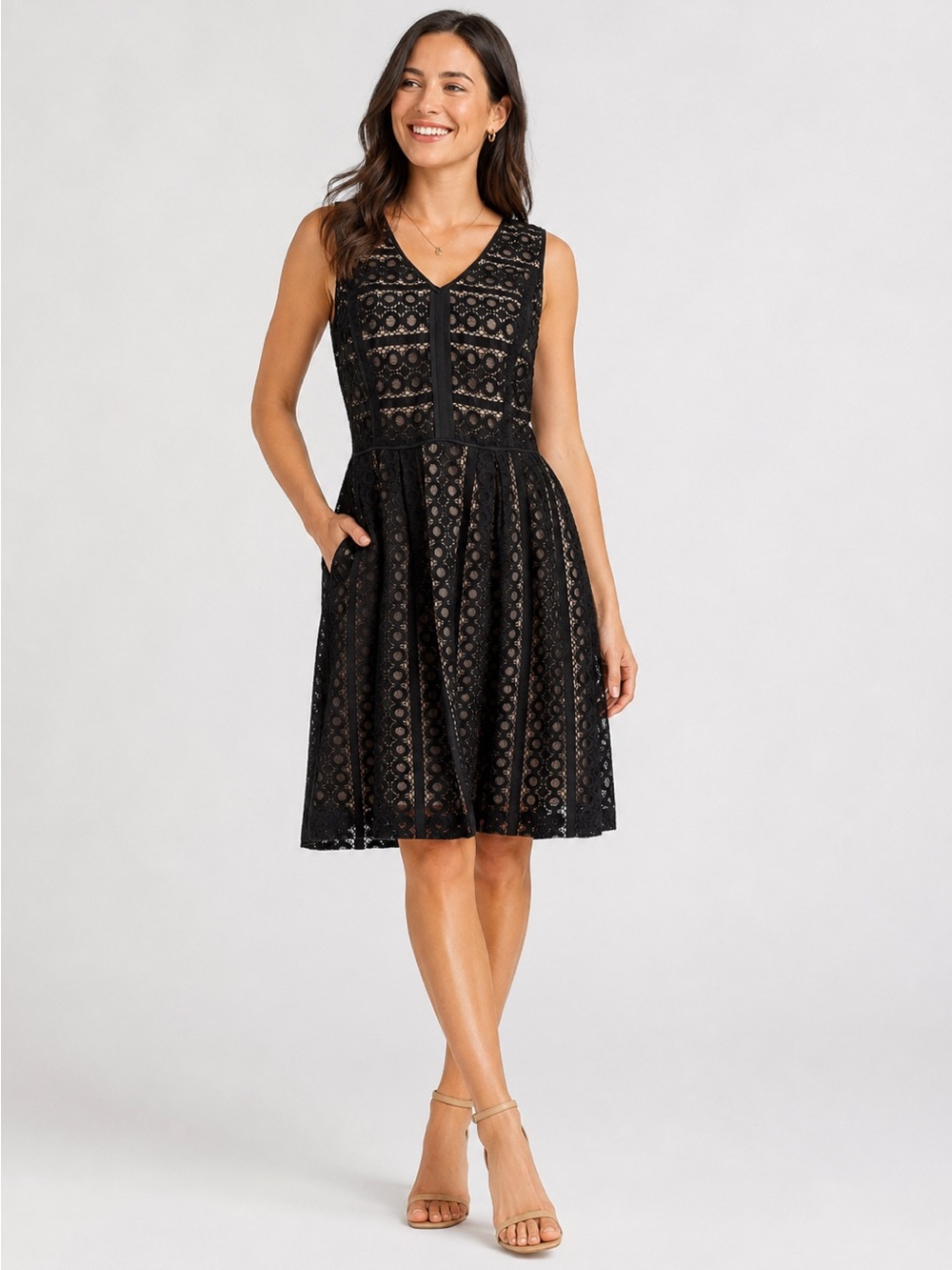 LOFT Black Lace Fit & Flare Dress Size 6 Wedding Cocktail Party Coquette